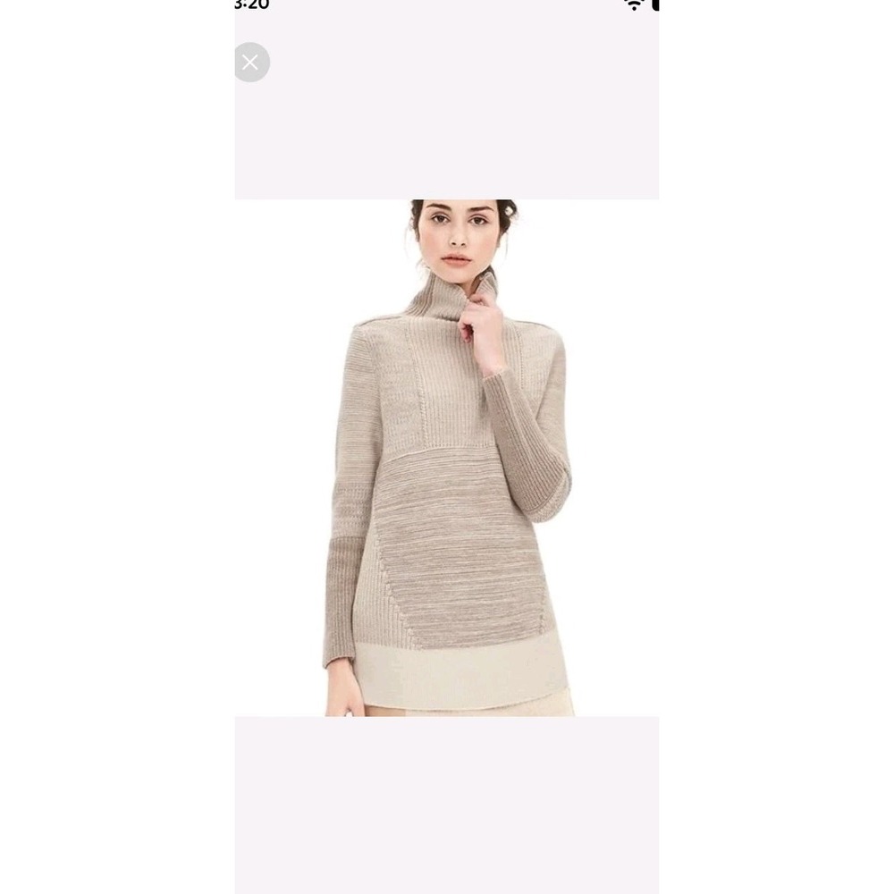 Banana Republic Patchwork Turtleneck Tunic Cable Ribbed Wool Mohair Sweater XS